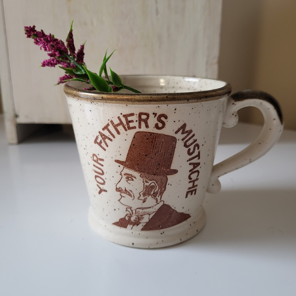 Vintage Your Father's Mustache Speckled Ceramic Mustache Mug Cup